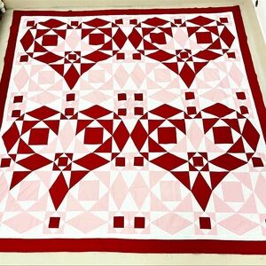 Handmade Red Hearts Patchwork Cotton Queen Size Quilt Top/Topper